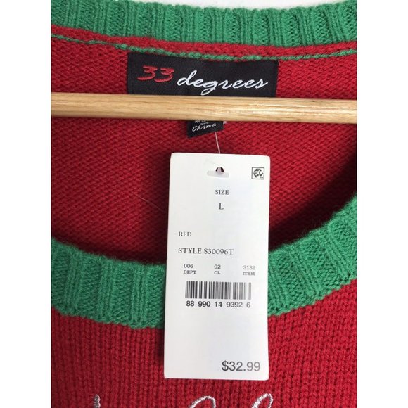 33 Degrees Purr..Fect Cat Jingle Bells Elf Hat Ugly Christmas Sweater Large New - Picture 6 of 9